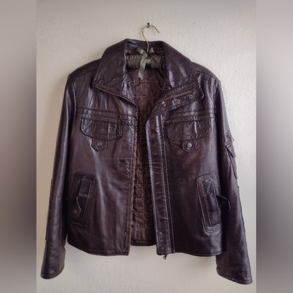 Vera Pelle Leather Jacket, Brown, Medium